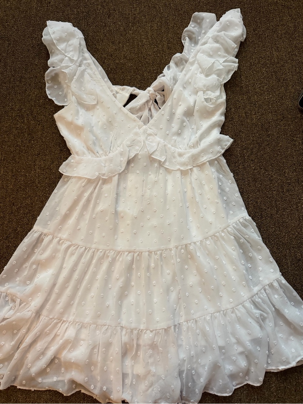 Altar'd State White Ruffle Swiss Dot Mini Dress